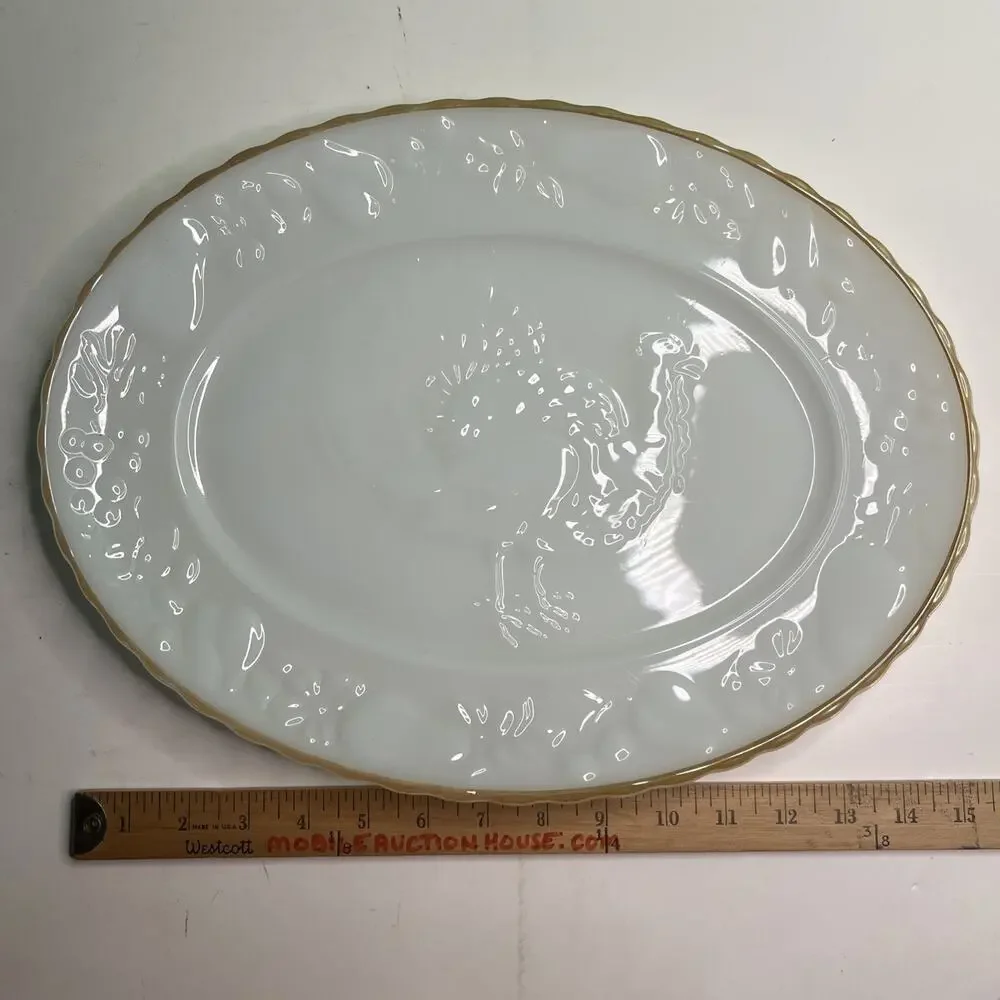 Vintage Anchor Hocking Turkey Serving Platter #2390 Milk Glass Made in U.S.A.